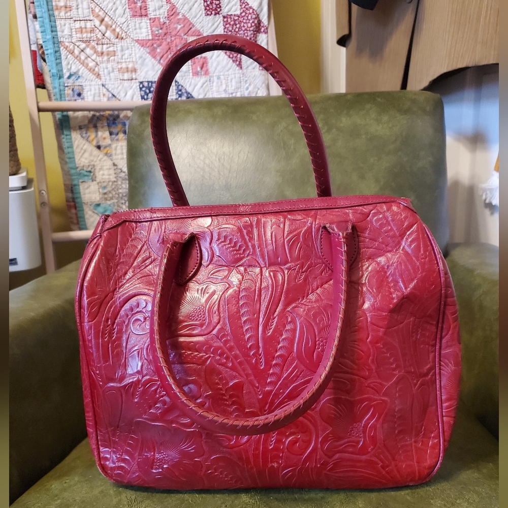 Vintage Western/Boho Red Tooled Leather Handbag - MAXX